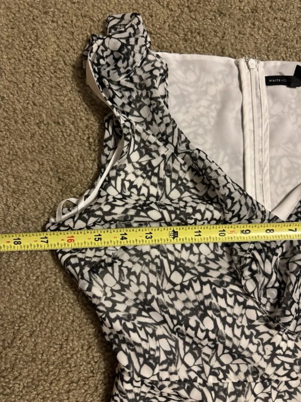 WHBM Women Black White Floral Faux Wrap Dress Ruffles SMALL Dainty Romantic READ - Picture 8 of 13